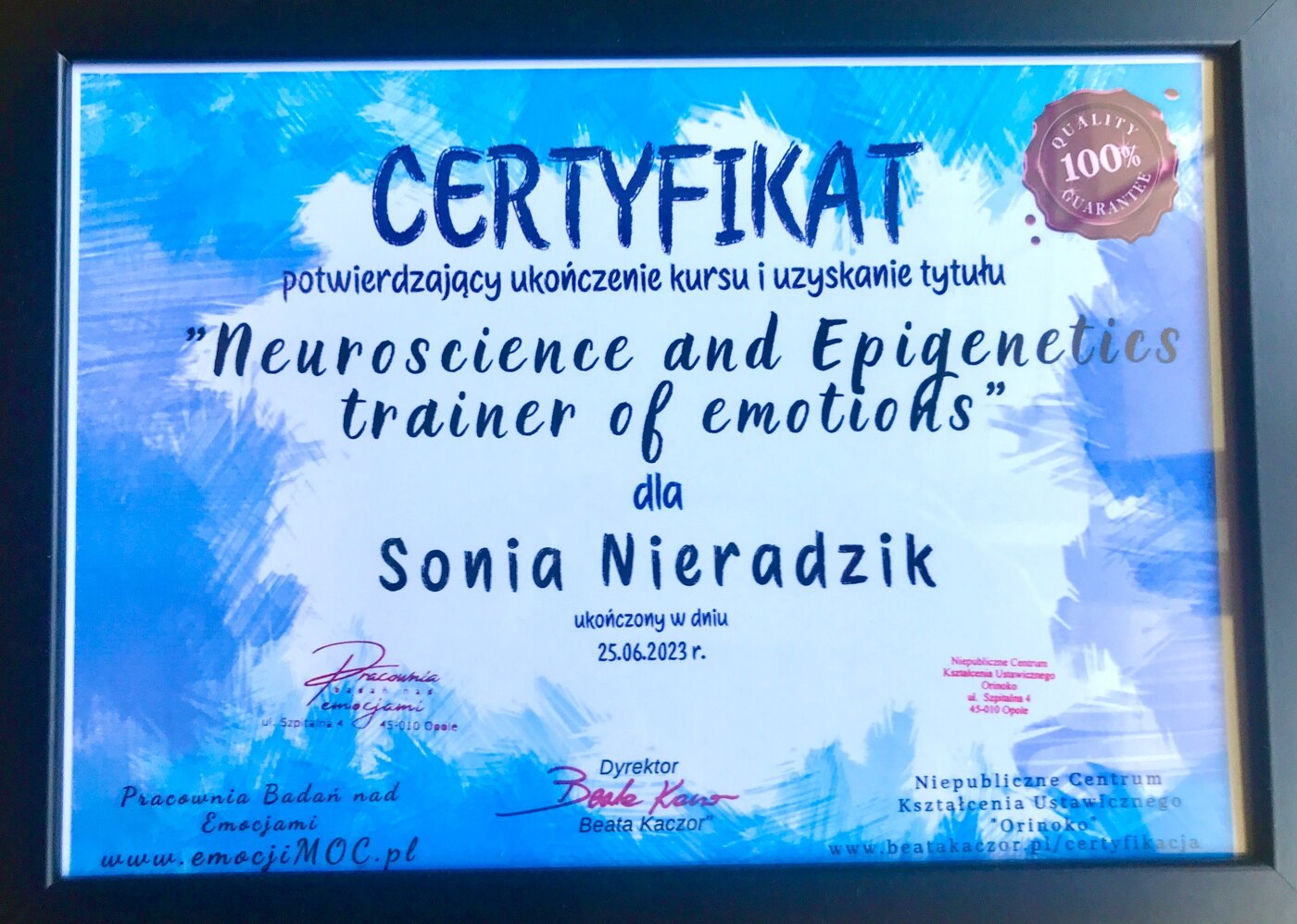 Certyfikat: Trener Pracy z Emocjami