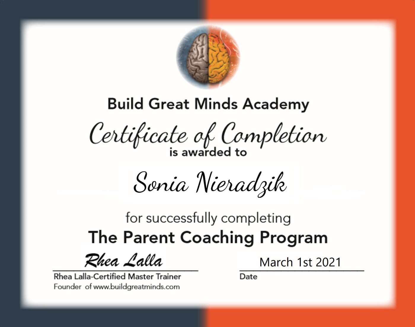 Certyfikat: Coach Rodzin